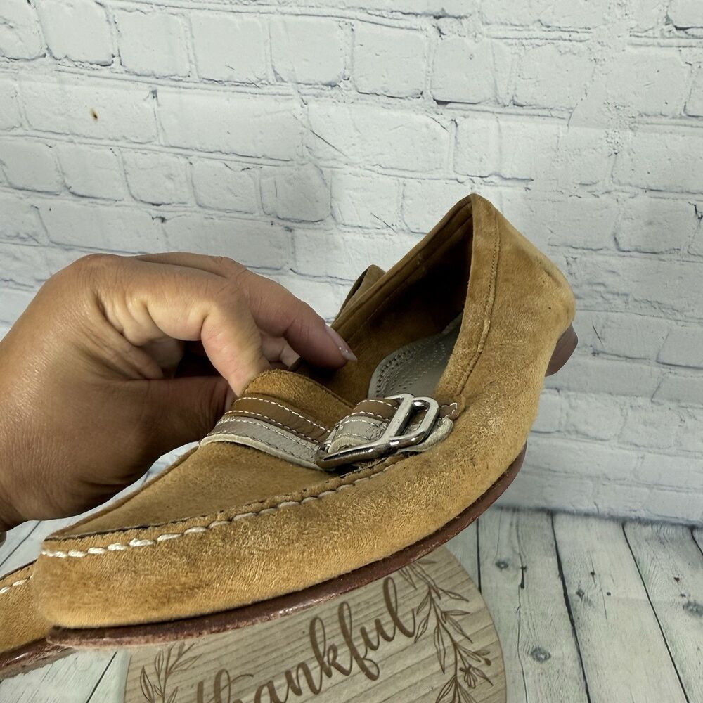 Cole Haan Tan Suede Loafers Women Size 7 Slip On Moc Toe Driving Flats - Picture 13 of 14